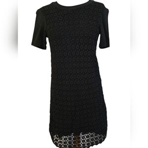 See By Chloe black daisy crochet lace italian cotton tee shirt style dress